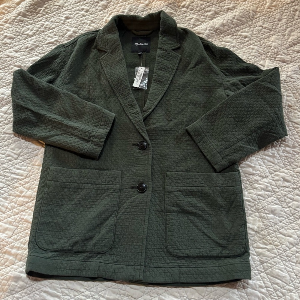 Madewell Diamond Jacquard Shaw Blazer Jacket ‘Dark Forest’ Sz SMALL $148 NWT - Picture 2 of 16